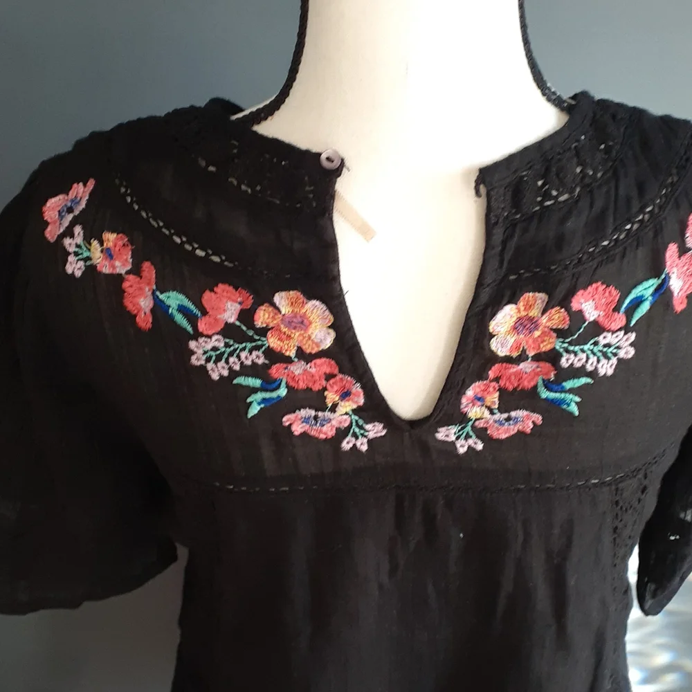Free people black tunic embroidery floral Boho Festival   top size xs - Picture 16 of 16
